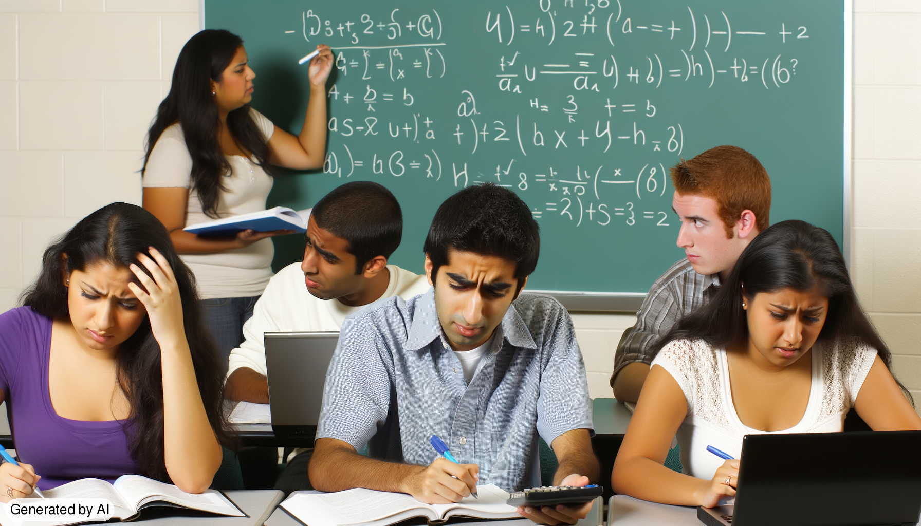 A class of 1st year college students doing maths - Generated by AI